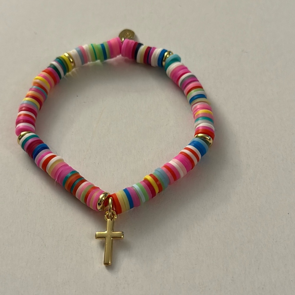 Alexa’s Angels Rainbow Colorful Beaded Bracelet Cross Religious D34
